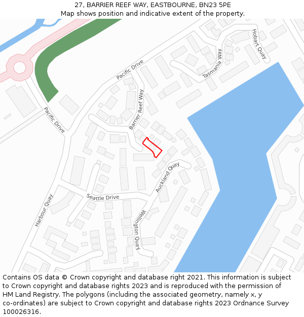 27, BARRIER REEF WAY, EASTBOURNE, BN23 5PE: Location map and indicative extent of plot
