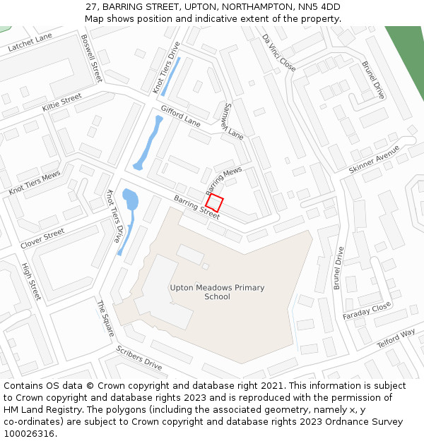 27, BARRING STREET, UPTON, NORTHAMPTON, NN5 4DD: Location map and indicative extent of plot