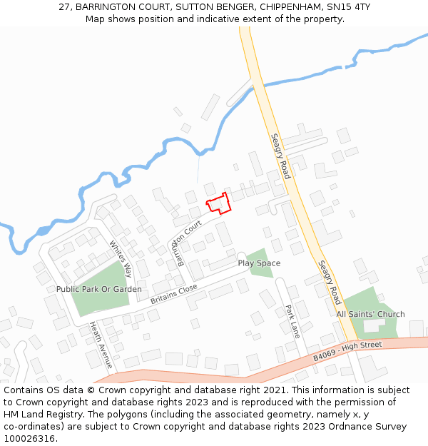 27, BARRINGTON COURT, SUTTON BENGER, CHIPPENHAM, SN15 4TY: Location map and indicative extent of plot