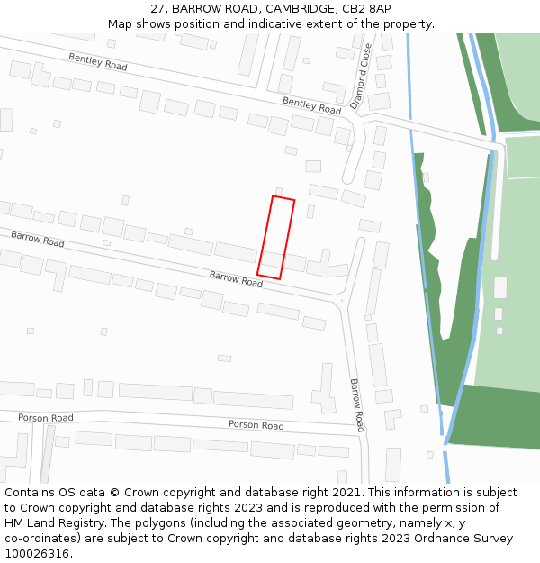 27, BARROW ROAD, CAMBRIDGE, CB2 8AP: Location map and indicative extent of plot