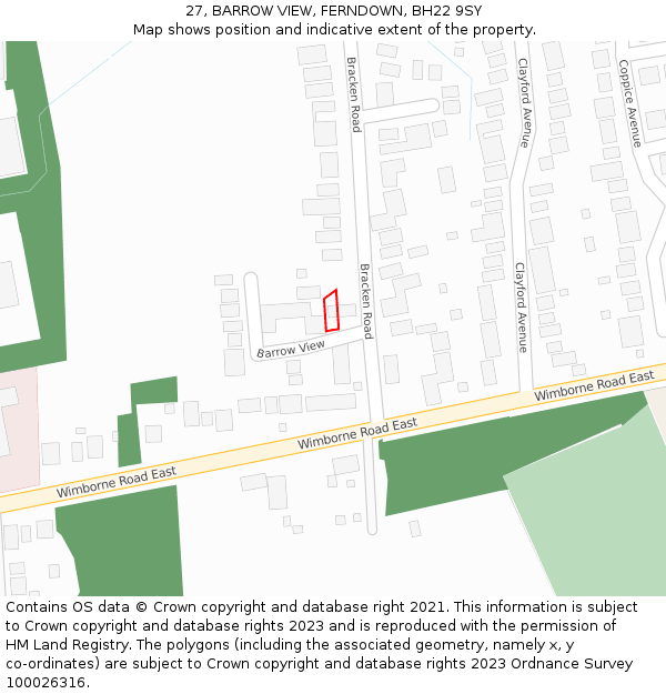 27, BARROW VIEW, FERNDOWN, BH22 9SY: Location map and indicative extent of plot