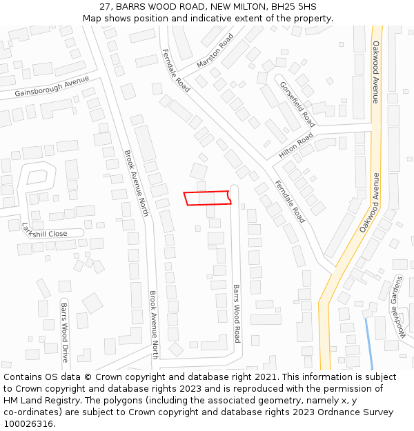 27, BARRS WOOD ROAD, NEW MILTON, BH25 5HS: Location map and indicative extent of plot