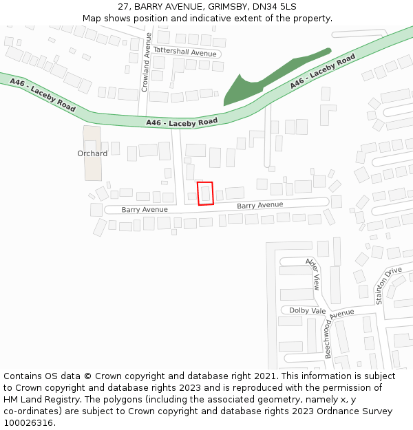 27, BARRY AVENUE, GRIMSBY, DN34 5LS: Location map and indicative extent of plot