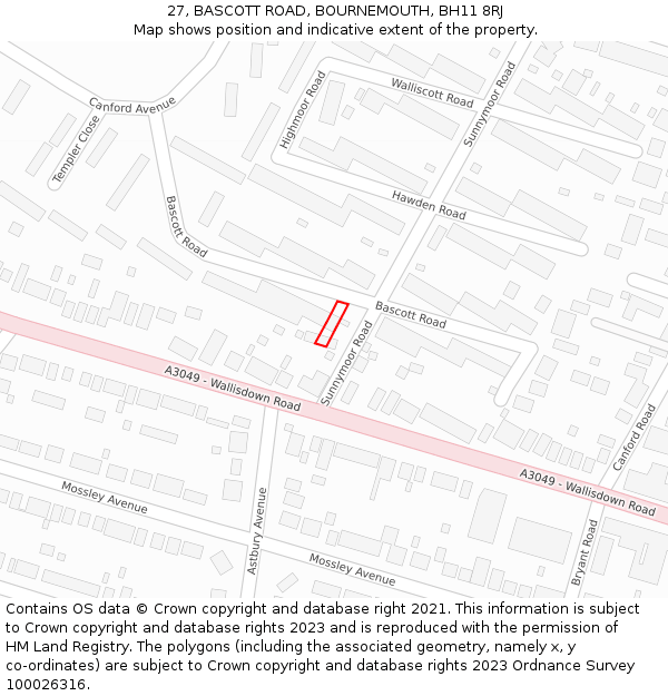 27, BASCOTT ROAD, BOURNEMOUTH, BH11 8RJ: Location map and indicative extent of plot