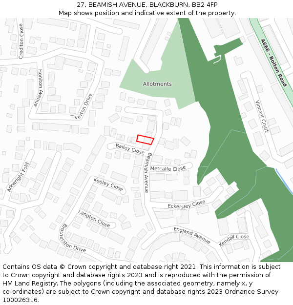 27, BEAMISH AVENUE, BLACKBURN, BB2 4FP: Location map and indicative extent of plot