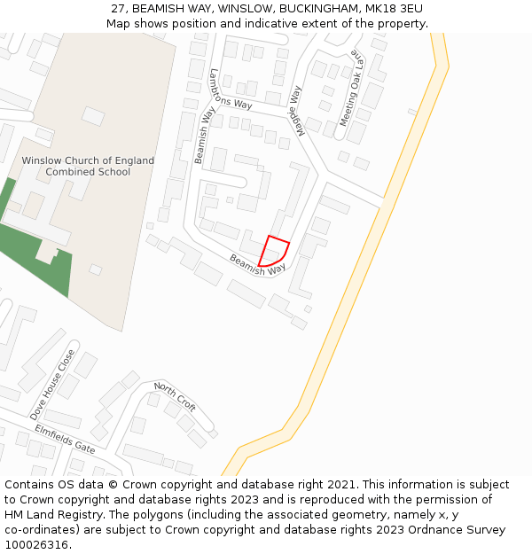 27, BEAMISH WAY, WINSLOW, BUCKINGHAM, MK18 3EU: Location map and indicative extent of plot