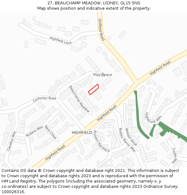 27, BEAUCHAMP MEADOW, LYDNEY, GL15 5NS: Location map and indicative extent of plot