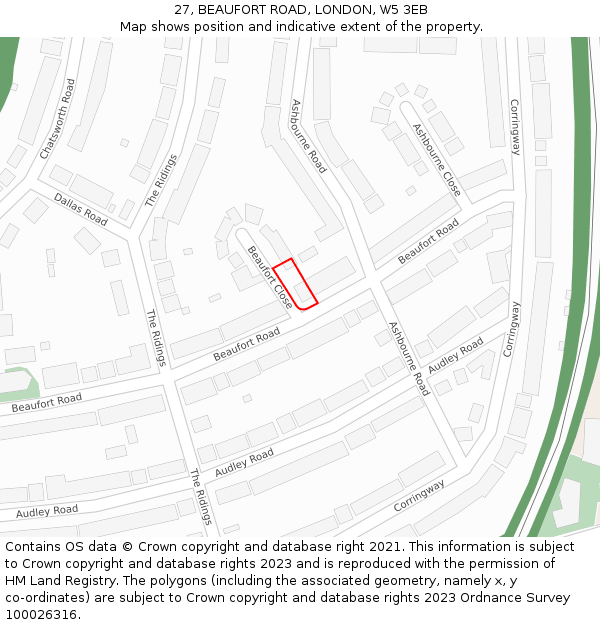 27, BEAUFORT ROAD, LONDON, W5 3EB: Location map and indicative extent of plot