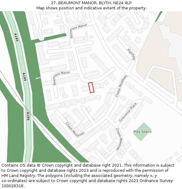 27, BEAUMONT MANOR, BLYTH, NE24 4LP: Location map and indicative extent of plot