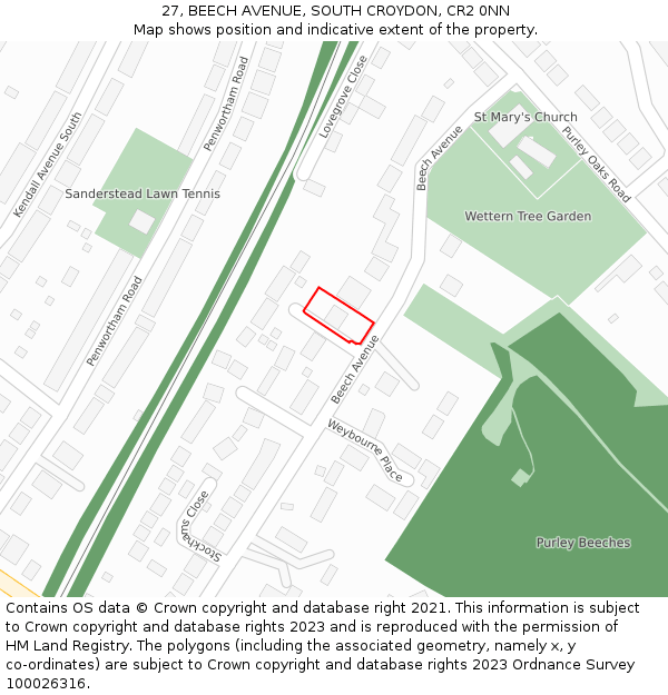 27, BEECH AVENUE, SOUTH CROYDON, CR2 0NN: Location map and indicative extent of plot
