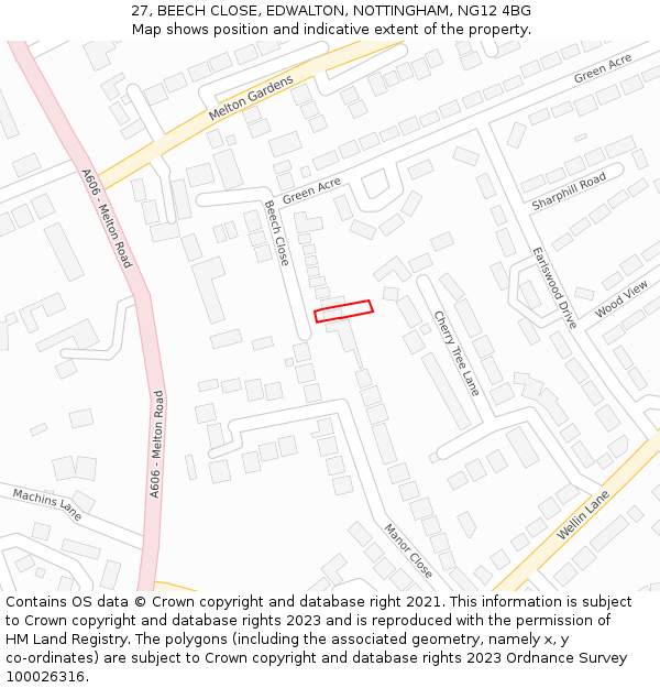 27, BEECH CLOSE, EDWALTON, NOTTINGHAM, NG12 4BG: Location map and indicative extent of plot