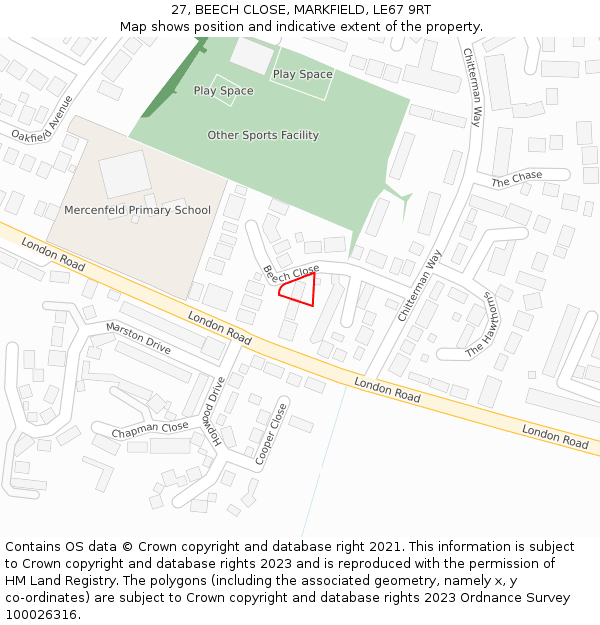 27, BEECH CLOSE, MARKFIELD, LE67 9RT: Location map and indicative extent of plot