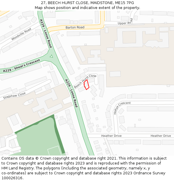 27, BEECH HURST CLOSE, MAIDSTONE, ME15 7PG: Location map and indicative extent of plot