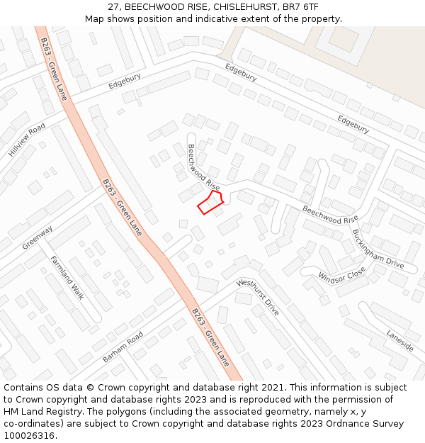 27, BEECHWOOD RISE, CHISLEHURST, BR7 6TF: Location map and indicative extent of plot