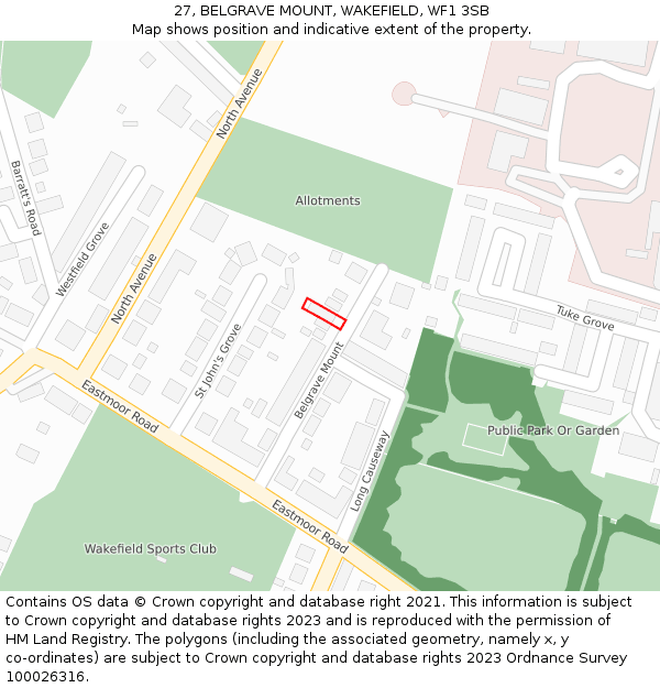 27, BELGRAVE MOUNT, WAKEFIELD, WF1 3SB: Location map and indicative extent of plot