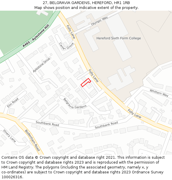 27, BELGRAVIA GARDENS, HEREFORD, HR1 1RB: Location map and indicative extent of plot