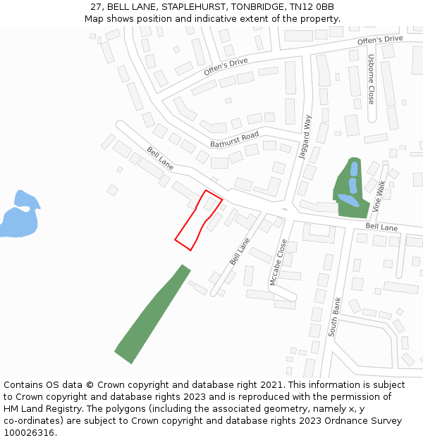 27, BELL LANE, STAPLEHURST, TONBRIDGE, TN12 0BB: Location map and indicative extent of plot