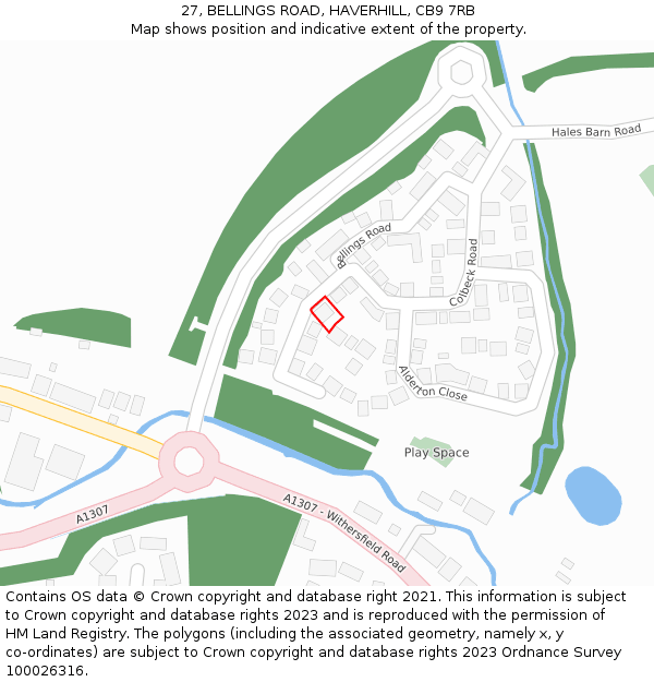 27, BELLINGS ROAD, HAVERHILL, CB9 7RB: Location map and indicative extent of plot