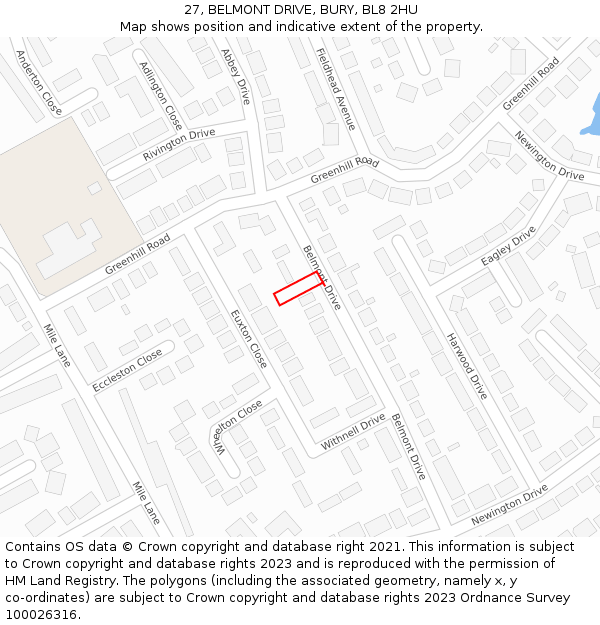 27, BELMONT DRIVE, BURY, BL8 2HU: Location map and indicative extent of plot