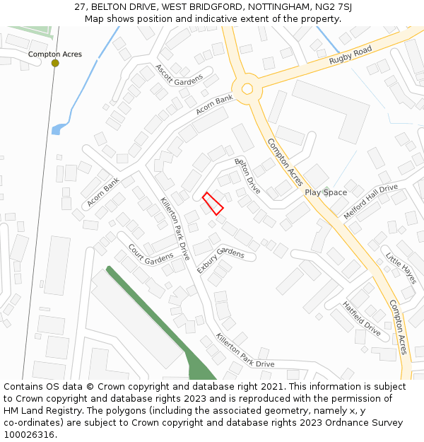 27, BELTON DRIVE, WEST BRIDGFORD, NOTTINGHAM, NG2 7SJ: Location map and indicative extent of plot