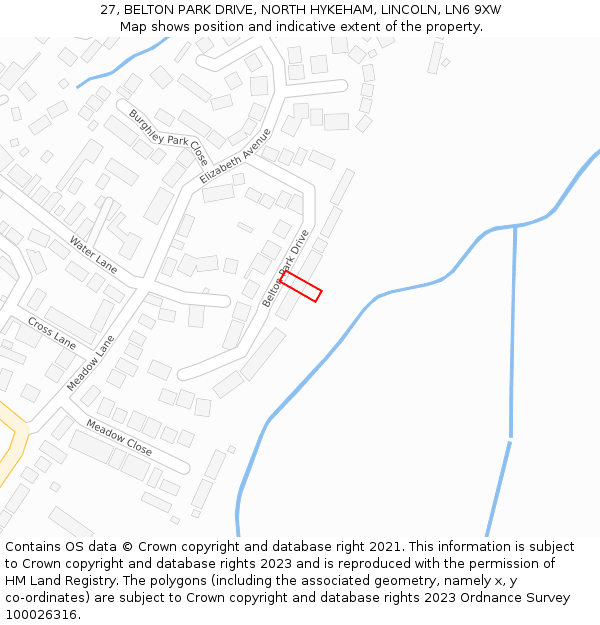 27, BELTON PARK DRIVE, NORTH HYKEHAM, LINCOLN, LN6 9XW: Location map and indicative extent of plot