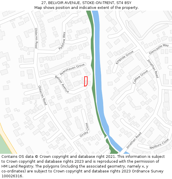 27, BELVOIR AVENUE, STOKE-ON-TRENT, ST4 8SY: Location map and indicative extent of plot