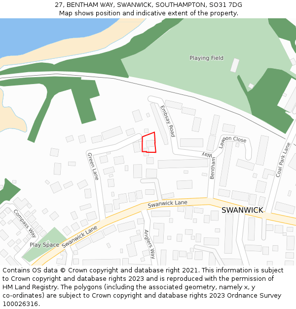 27, BENTHAM WAY, SWANWICK, SOUTHAMPTON, SO31 7DG: Location map and indicative extent of plot