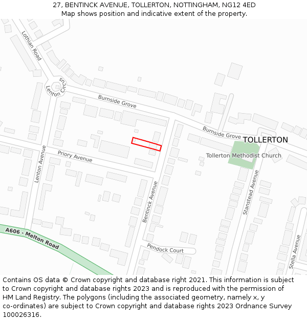 27, BENTINCK AVENUE, TOLLERTON, NOTTINGHAM, NG12 4ED: Location map and indicative extent of plot