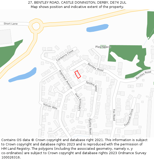 27, BENTLEY ROAD, CASTLE DONINGTON, DERBY, DE74 2UL: Location map and indicative extent of plot