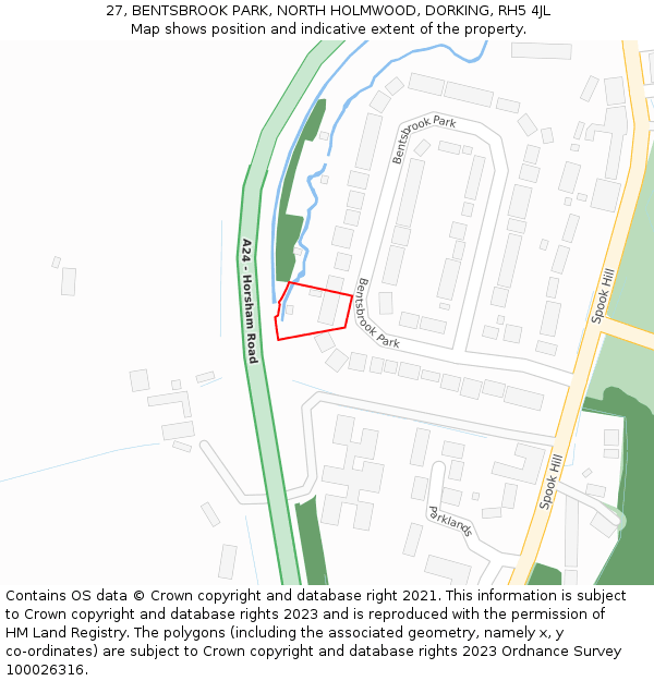 27, BENTSBROOK PARK, NORTH HOLMWOOD, DORKING, RH5 4JL: Location map and indicative extent of plot