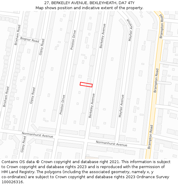 27, BERKELEY AVENUE, BEXLEYHEATH, DA7 4TY: Location map and indicative extent of plot