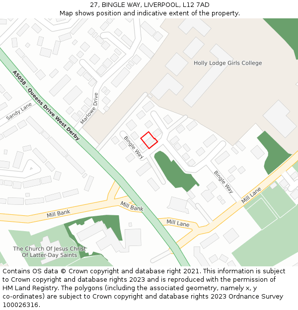 27, BINGLE WAY, LIVERPOOL, L12 7AD: Location map and indicative extent of plot