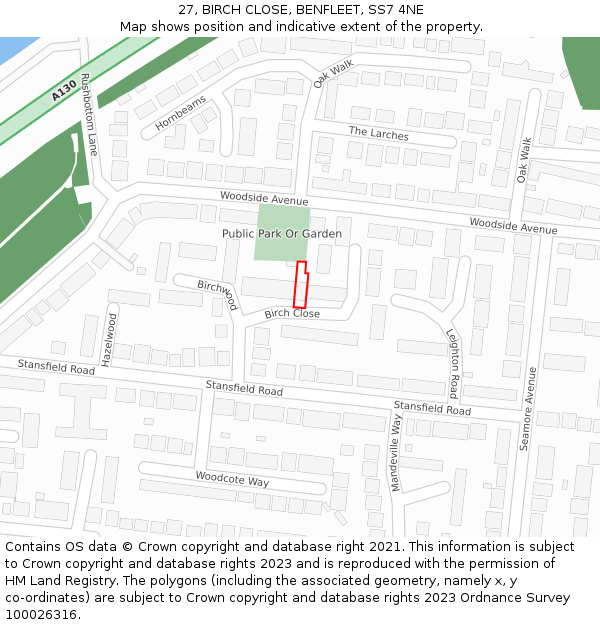 27, BIRCH CLOSE, BENFLEET, SS7 4NE: Location map and indicative extent of plot