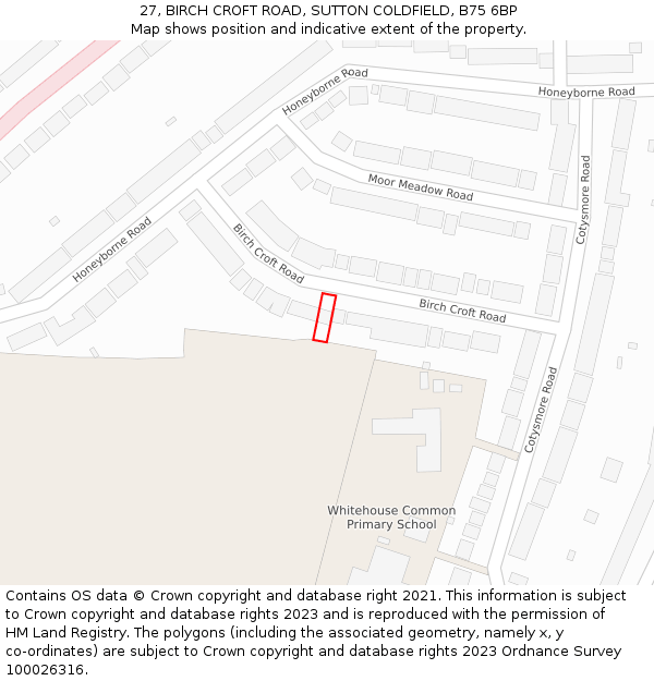 27, BIRCH CROFT ROAD, SUTTON COLDFIELD, B75 6BP: Location map and indicative extent of plot