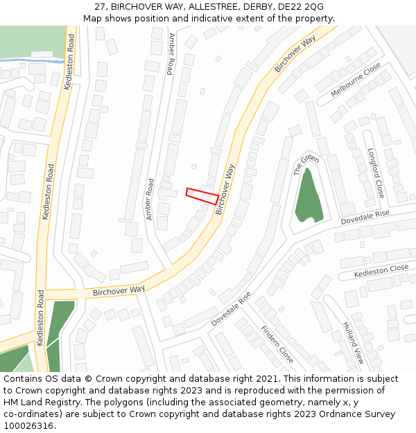 27, BIRCHOVER WAY, ALLESTREE, DERBY, DE22 2QG: Location map and indicative extent of plot