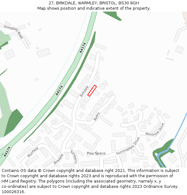 27, BIRKDALE, WARMLEY, BRISTOL, BS30 8GH: Location map and indicative extent of plot