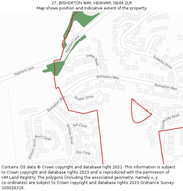 27, BISHOPTON WAY, HEXHAM, NE46 2LR: Location map and indicative extent of plot