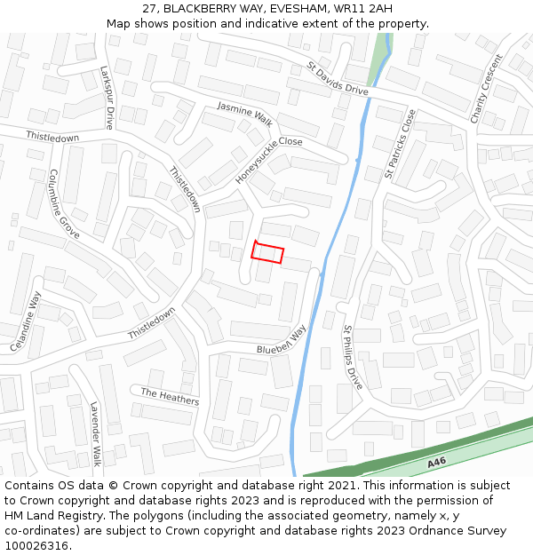 27, BLACKBERRY WAY, EVESHAM, WR11 2AH: Location map and indicative extent of plot