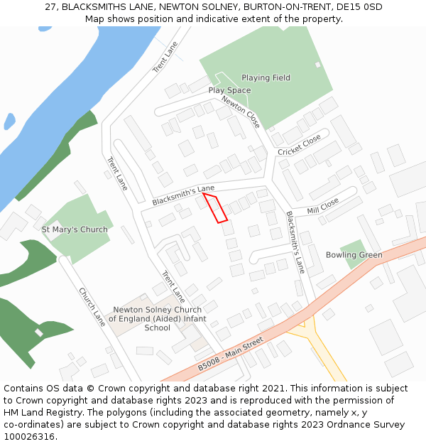 27, BLACKSMITHS LANE, NEWTON SOLNEY, BURTON-ON-TRENT, DE15 0SD: Location map and indicative extent of plot