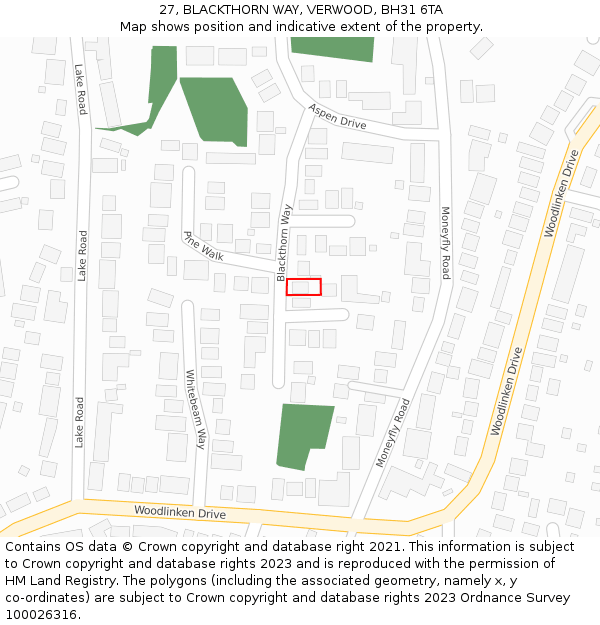 27, BLACKTHORN WAY, VERWOOD, BH31 6TA: Location map and indicative extent of plot