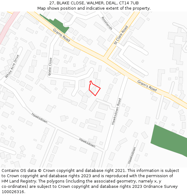 27, BLAKE CLOSE, WALMER, DEAL, CT14 7UB: Location map and indicative extent of plot