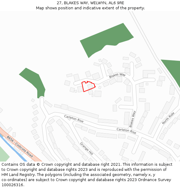 27, BLAKES WAY, WELWYN, AL6 9RE: Location map and indicative extent of plot