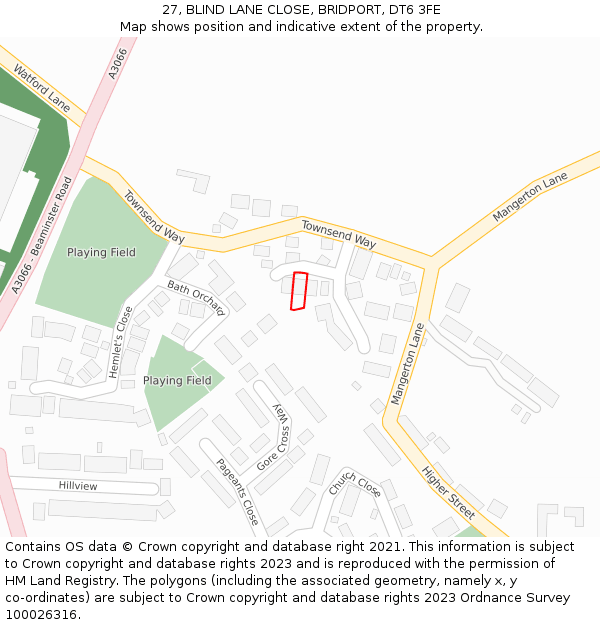 27, BLIND LANE CLOSE, BRIDPORT, DT6 3FE: Location map and indicative extent of plot