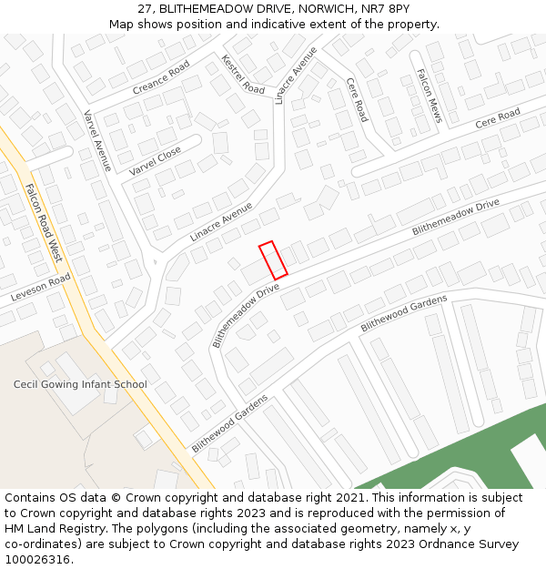 27, BLITHEMEADOW DRIVE, NORWICH, NR7 8PY: Location map and indicative extent of plot