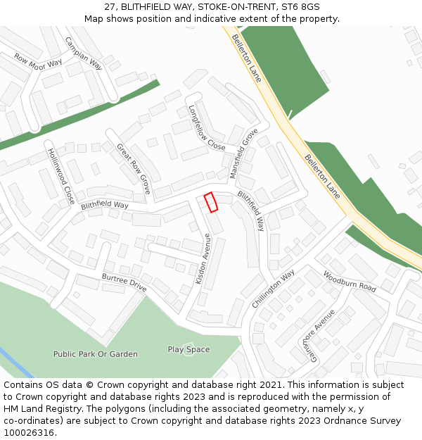 27, BLITHFIELD WAY, STOKE-ON-TRENT, ST6 8GS: Location map and indicative extent of plot