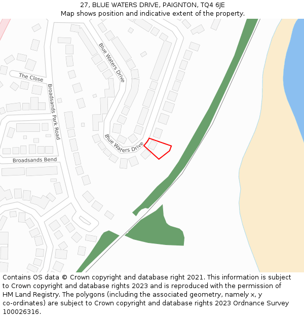 27, BLUE WATERS DRIVE, PAIGNTON, TQ4 6JE: Location map and indicative extent of plot