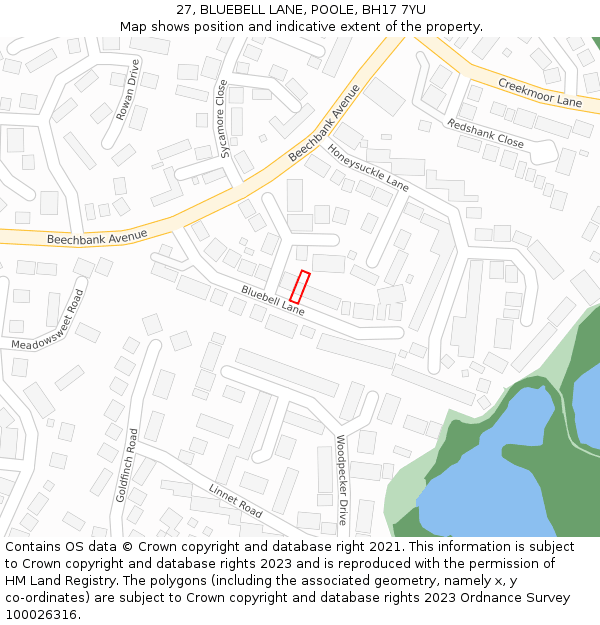 27, BLUEBELL LANE, POOLE, BH17 7YU: Location map and indicative extent of plot