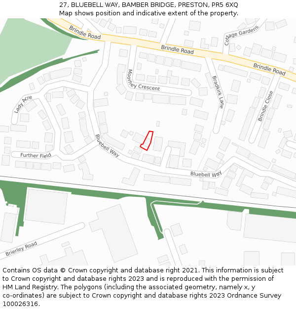 27, BLUEBELL WAY, BAMBER BRIDGE, PRESTON, PR5 6XQ: Location map and indicative extent of plot