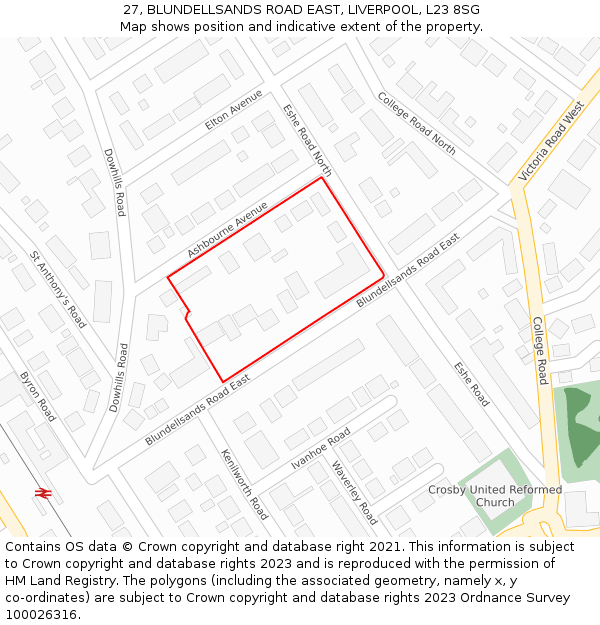 27, BLUNDELLSANDS ROAD EAST, LIVERPOOL, L23 8SG: Location map and indicative extent of plot