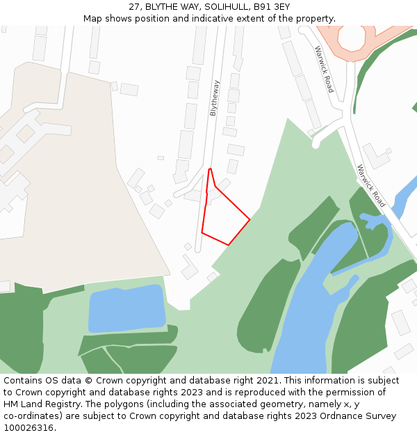 27, BLYTHE WAY, SOLIHULL, B91 3EY: Location map and indicative extent of plot